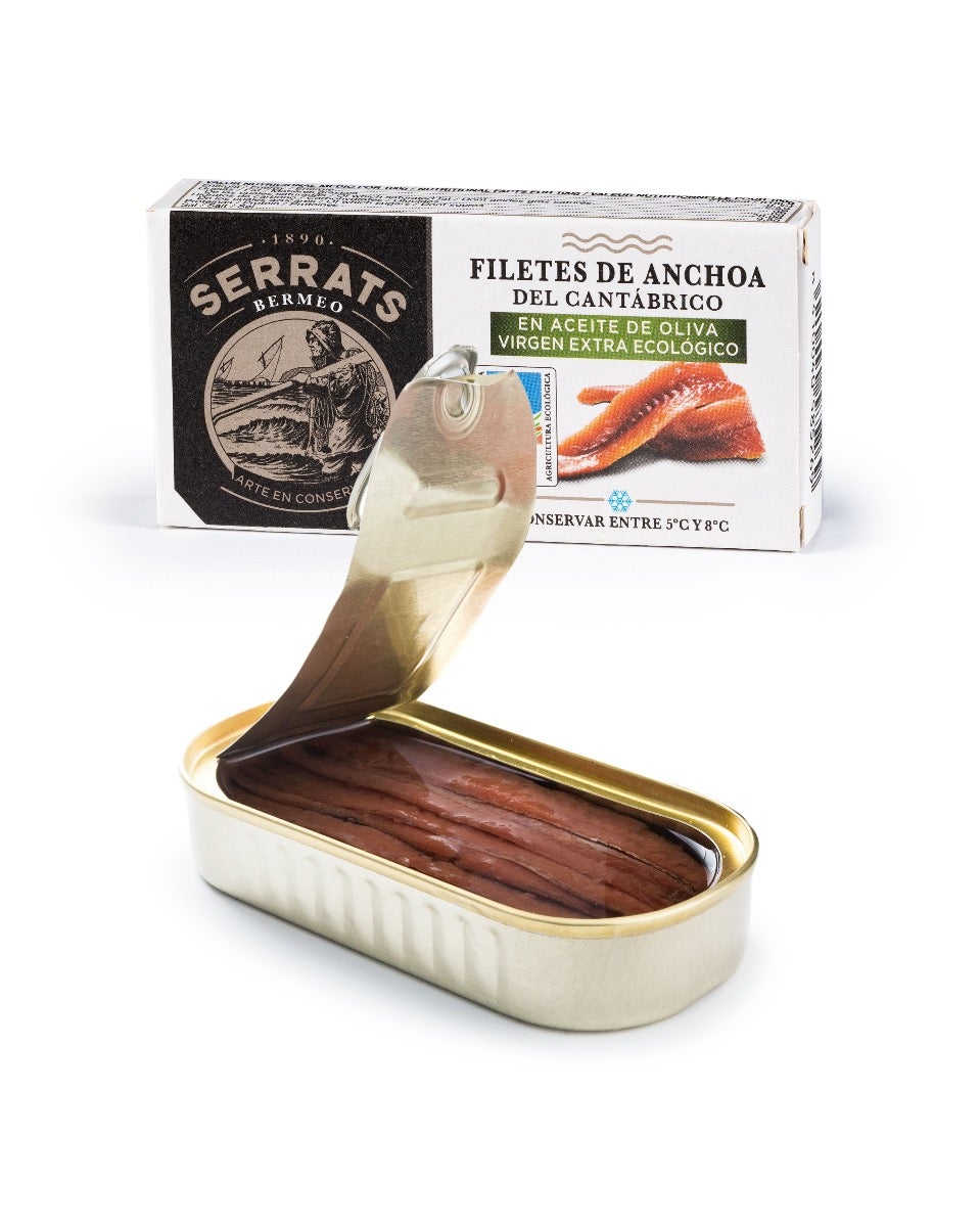 Anchoas del Cantábrico en aceite de oliva virgen extra ECOLÓGICO. Lata 50g.