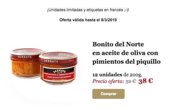 Oferta de Bonito del Norte con pimiento del piquillo