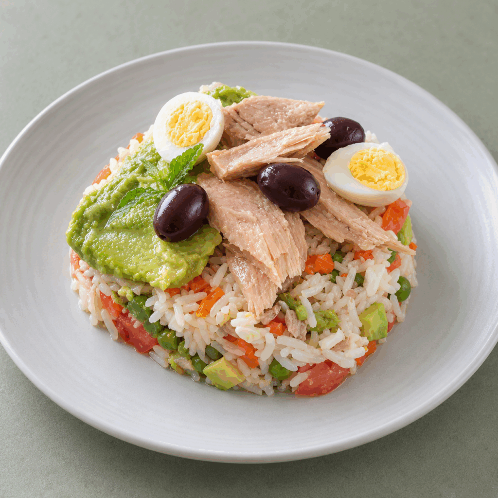 Ensalada de arroz basmati con Bonito del Norte y aguacate