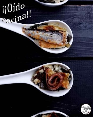 Cucharilla de anchoas o sardinillas, con acelgas