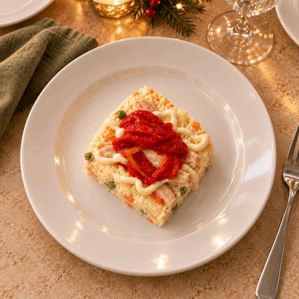 Ensaladilla con ventresca de Bonito del Norte en una mesa navideña