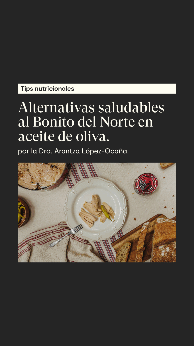 Dra. Arantza López-Ocaña mostrando distintas conservas Serrats