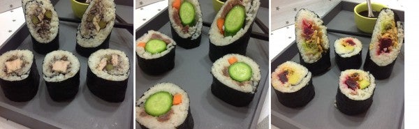 Canapés navideños: surtido de sushi de bonito, anchoas y mejillón