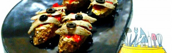 Canapés de boquerones con crema de mejillones